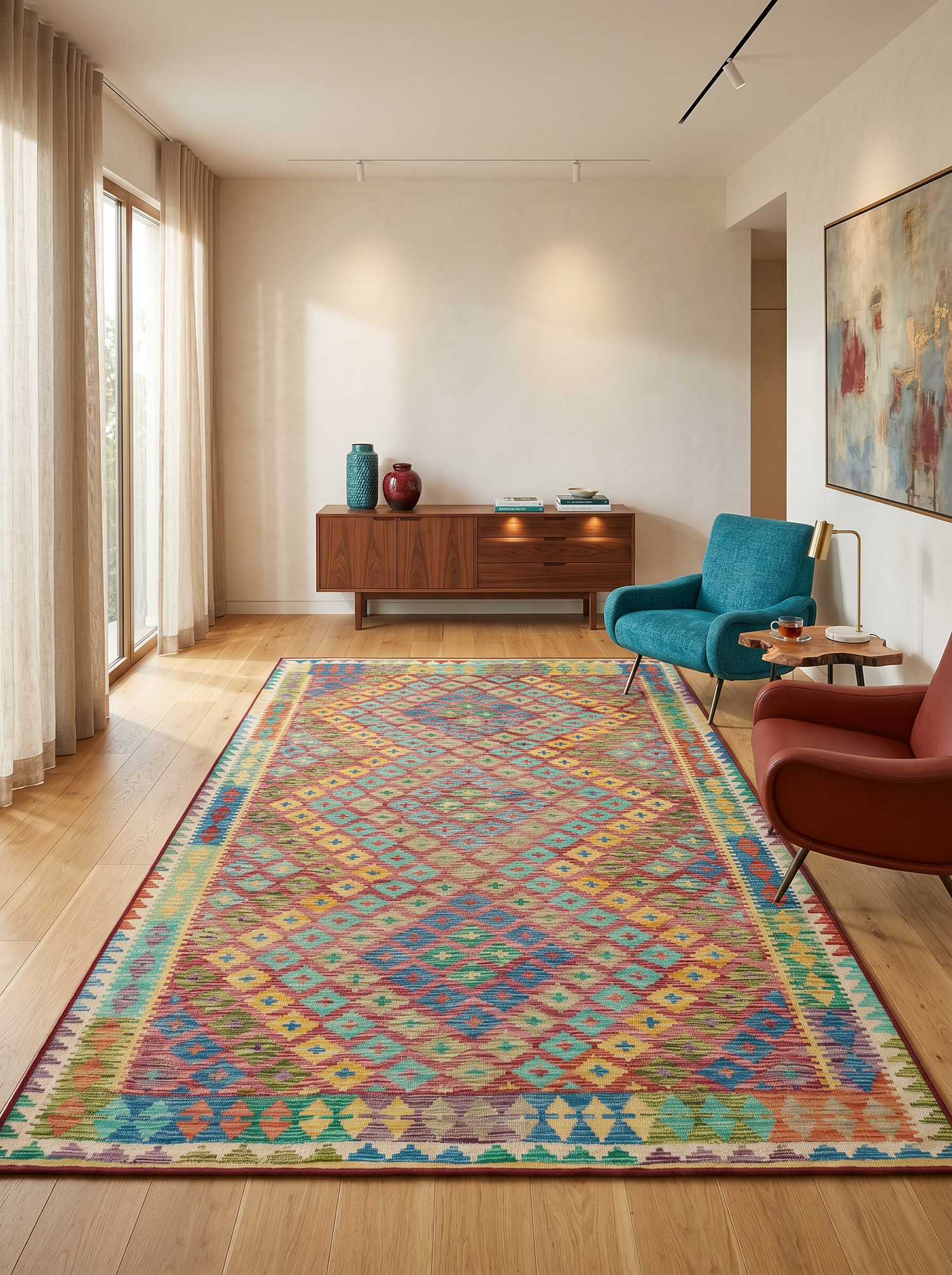 ARTE VN058 Klasik Geometrik Desenli Renkli Dekoratif Salon Mutfak Koridor Halısı