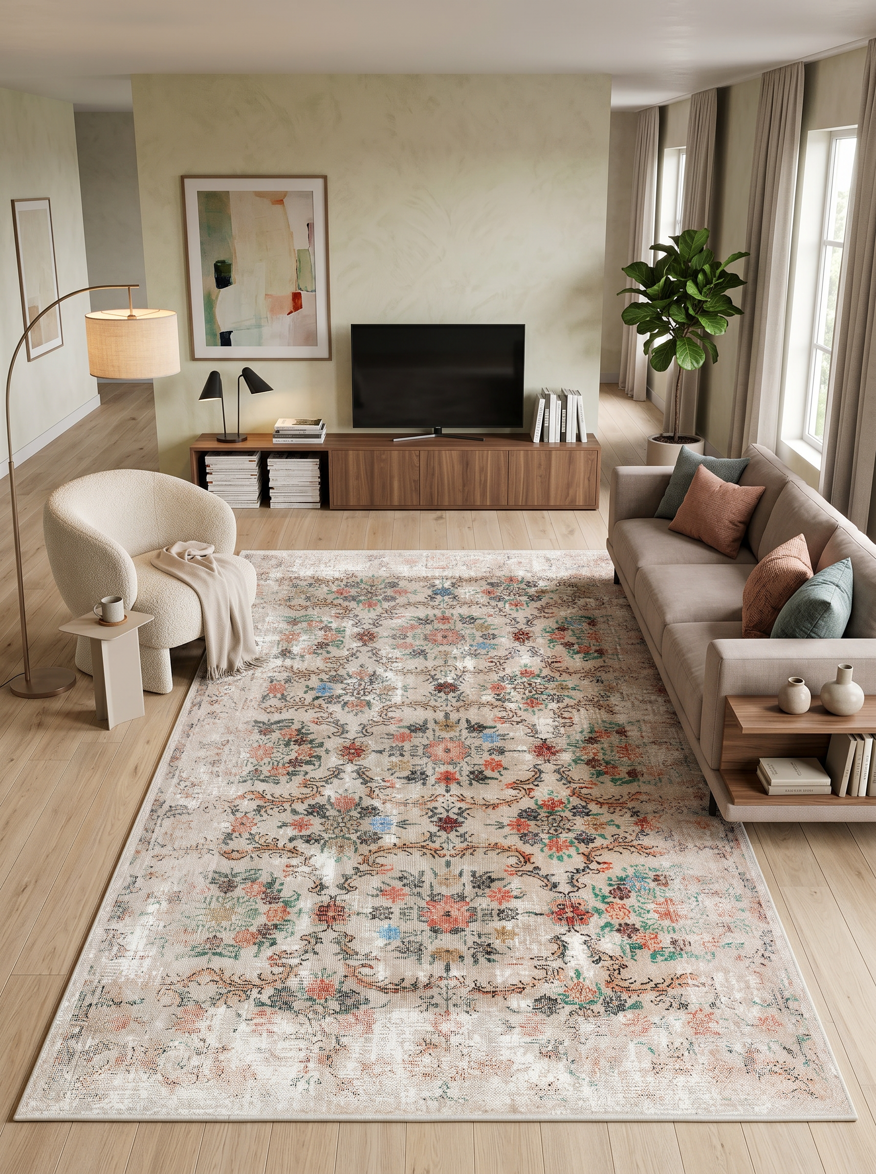 ARTE VN047 Vintage Klasik Desenli Renkli Dekoratif Salon Mutfak Koridor Halısı