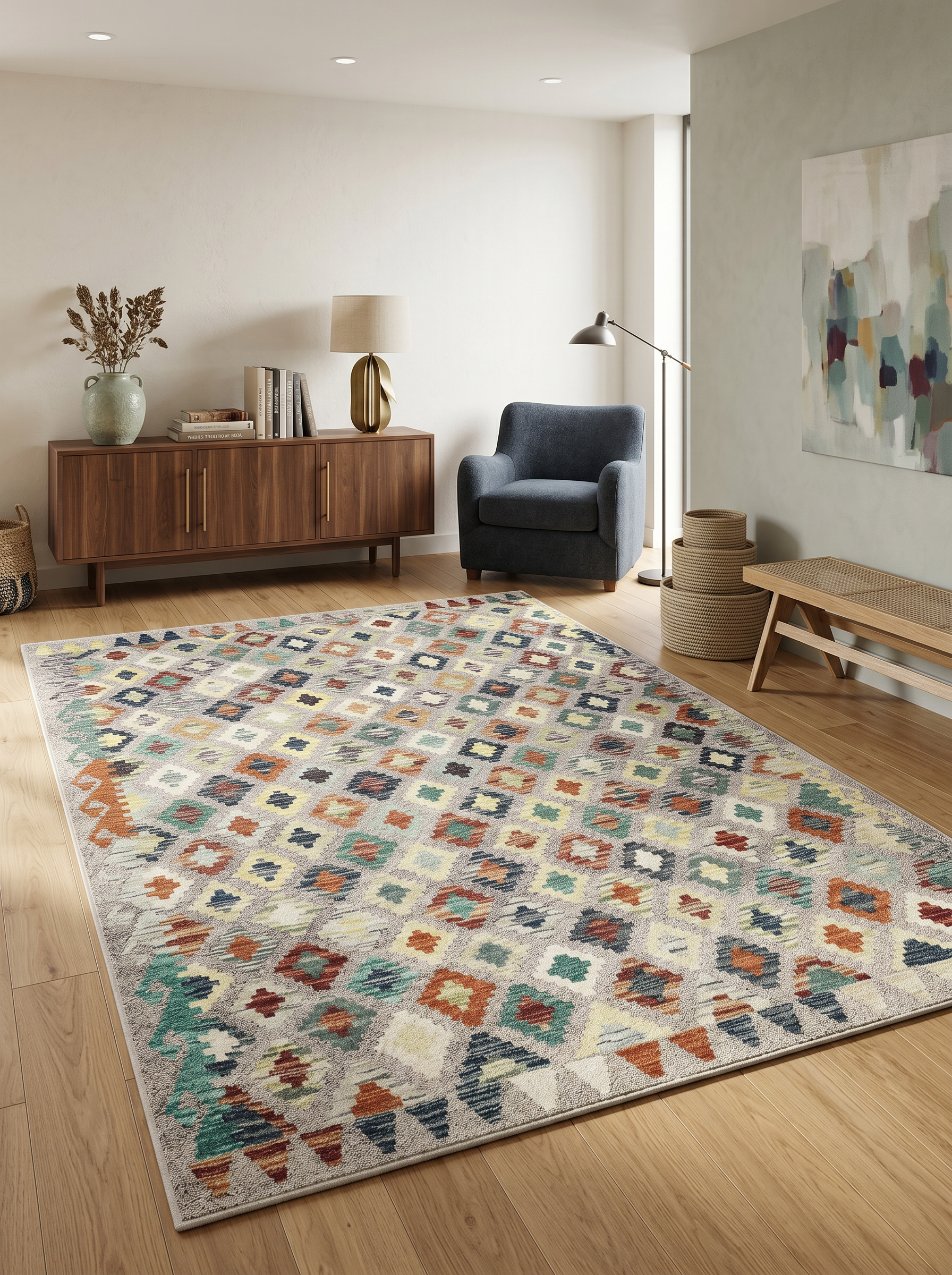 Arte VN123-2 Modern Geometrik Desenli Renkli Dekoratif Salon Mutfak Koridor Halısı
