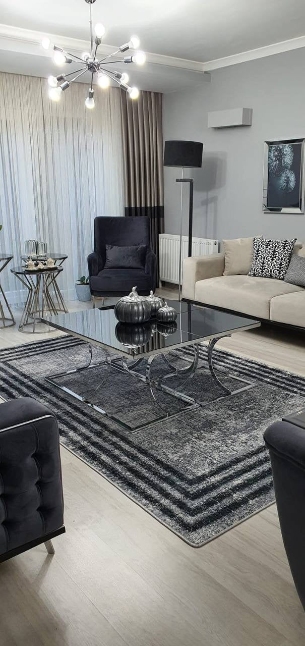 HOVEN GRİ SİYAH - %100 Pamuk Dokuma Taban Makinede Yıkanabilir Kaymaz Halı