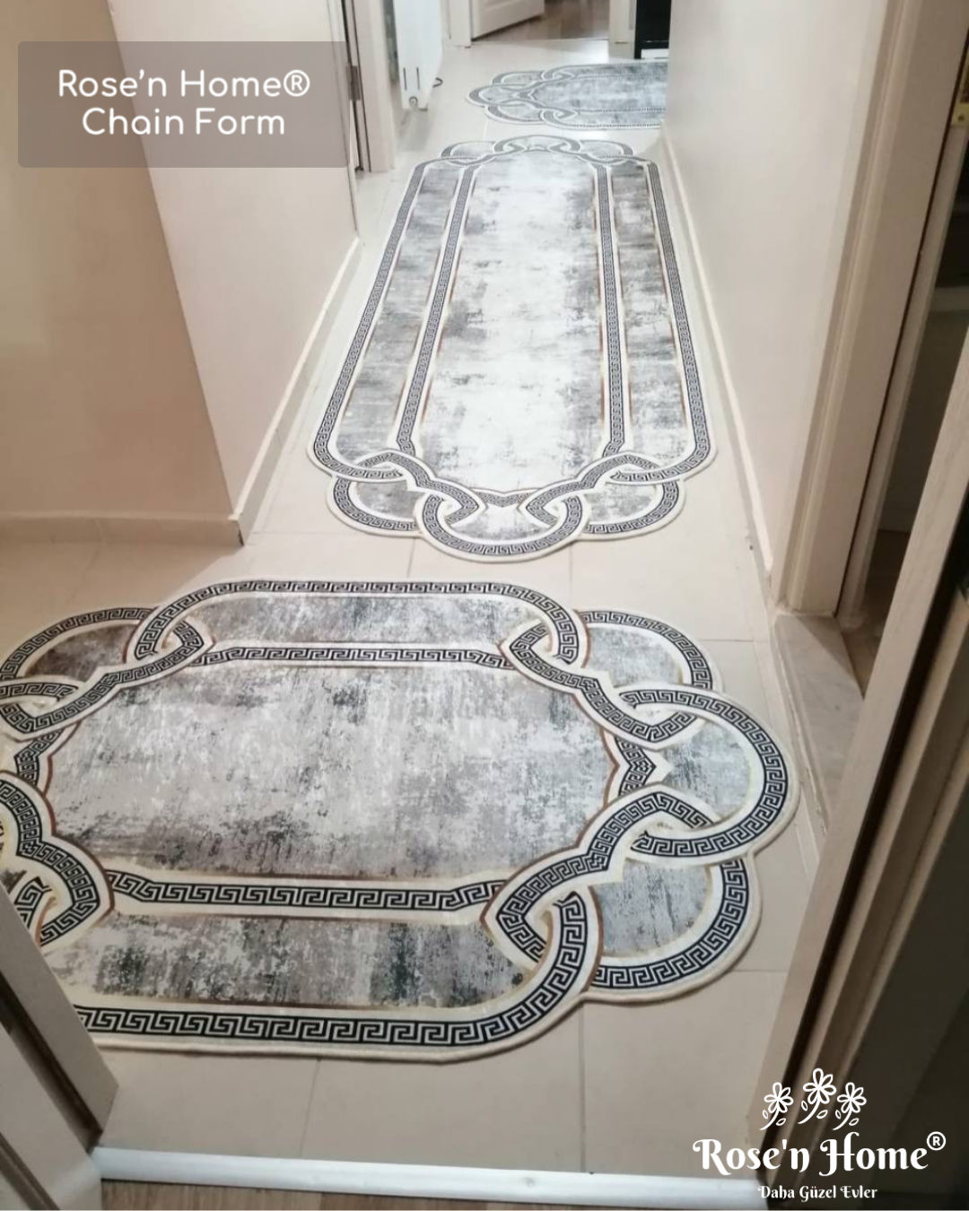 CHAİN FORM - %100 Pamuk Dokuma Taban Makinede Yıkanabilir Kaymaz Halı