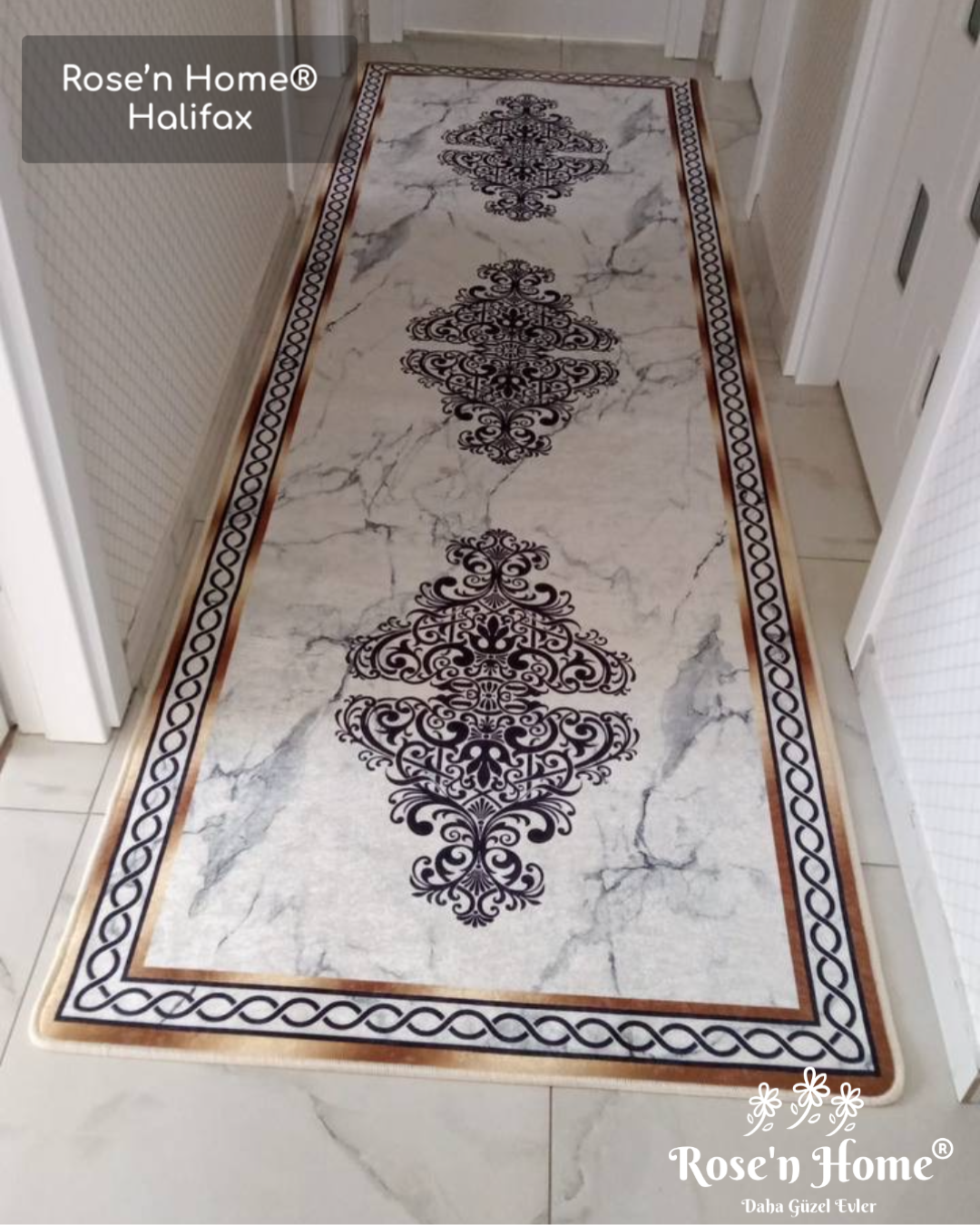 HALİFAX - %100 Pamuk Dokuma Taban Makinede Yıkanabilir Kaymaz Halı