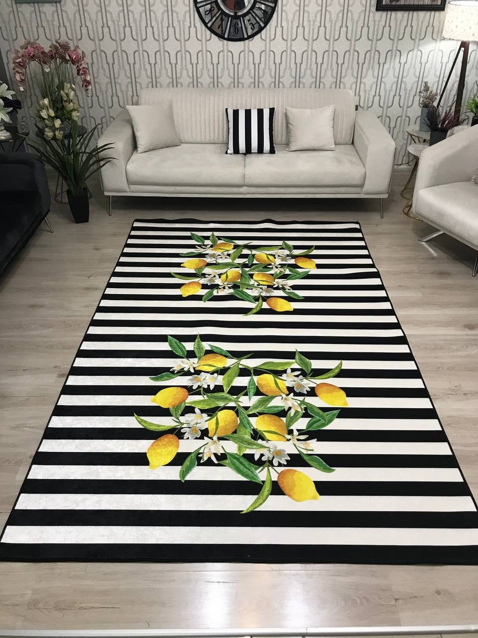 LEMON - %100 Pamuk Dokuma Taban Makinede Yıkanabilir Kaymaz Halı