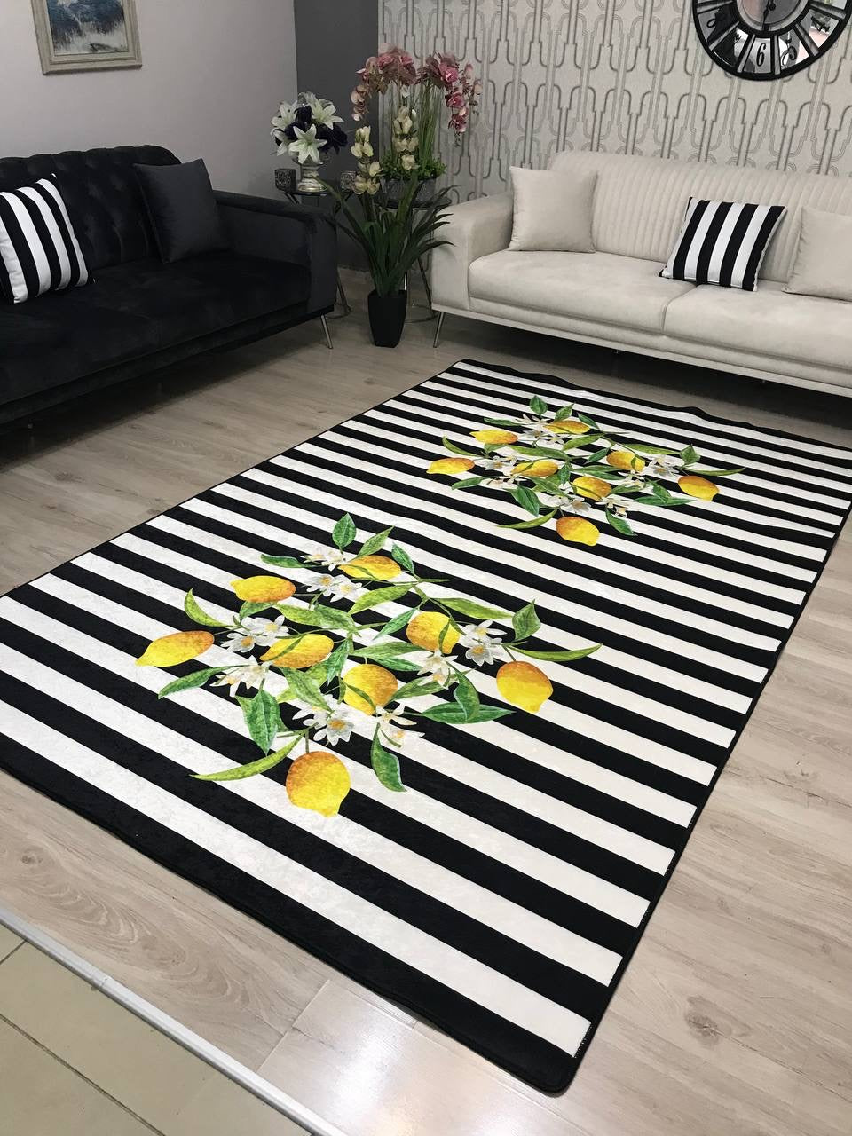LEMON - %100 Pamuk Dokuma Taban Makinede Yıkanabilir Kaymaz Halı