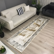 CHAİN MARBLE GOLD - %100 Pamuk Dokuma Taban Makinede Yıkanabilir Kaymaz Halı