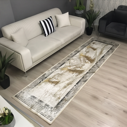 CHAİN MARBLE GOLD - Kaymaz Deri Taban Makinede Yıkanabilir Salon Oturma Odası Mutfak Halısı