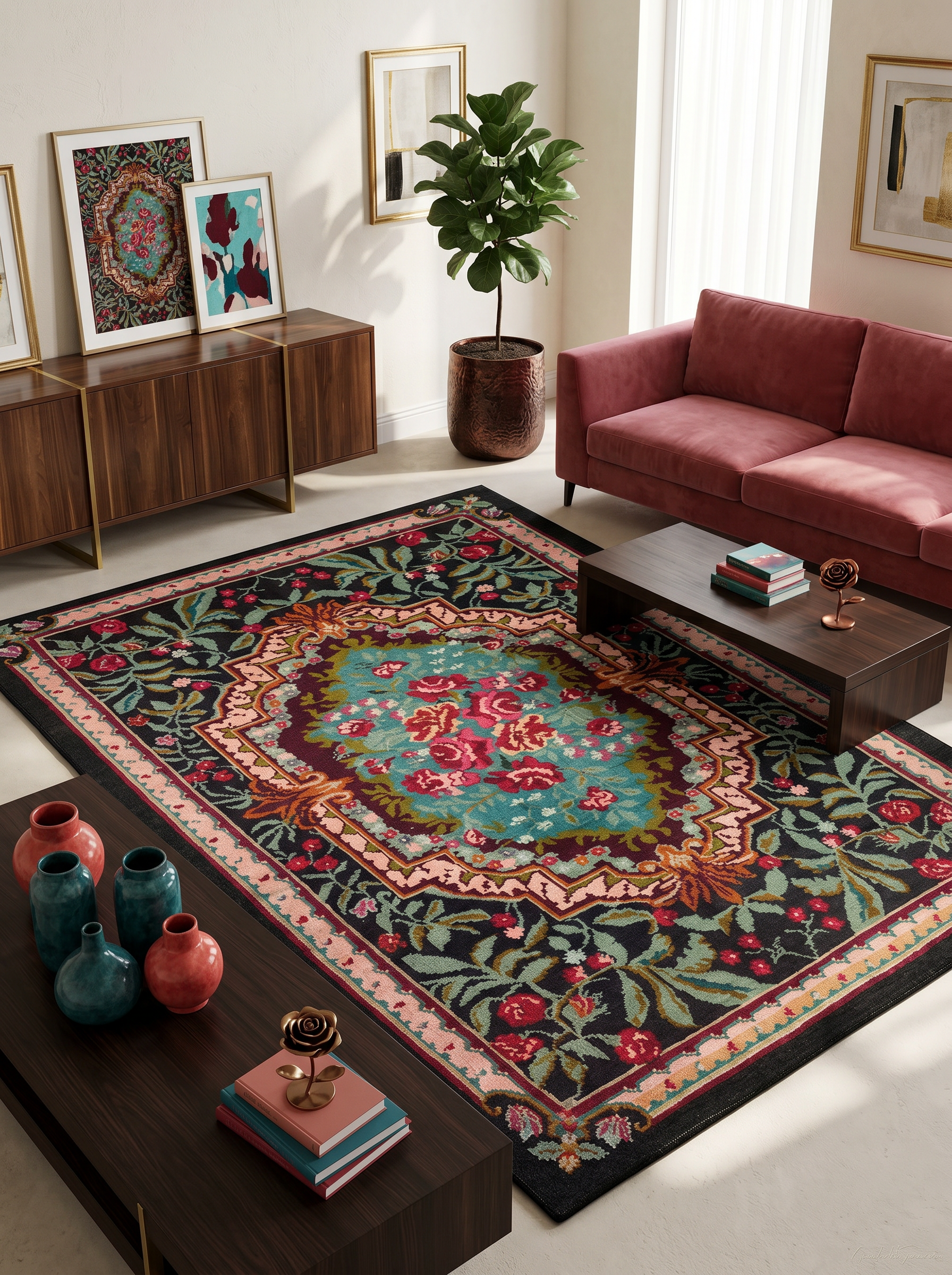 ARTE VN049 Klasik Çiçek Figürlü Renkli Dekoratif Salon Mutfak Koridor Halısı
