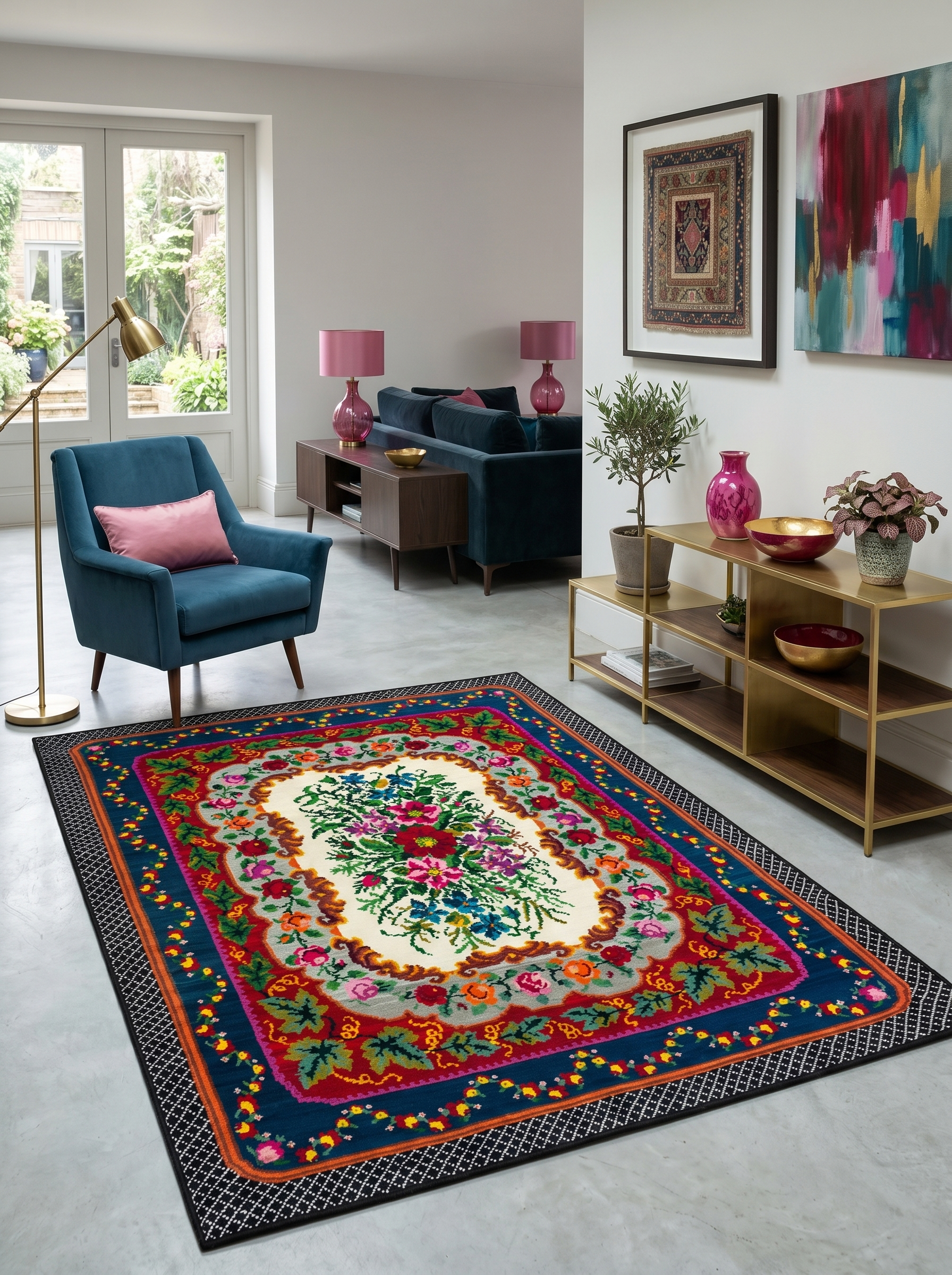 ARTE VN064 Klasik Çiçek Figürlü Renkli Dekoratif Salon Mutfak Koridor Halısı