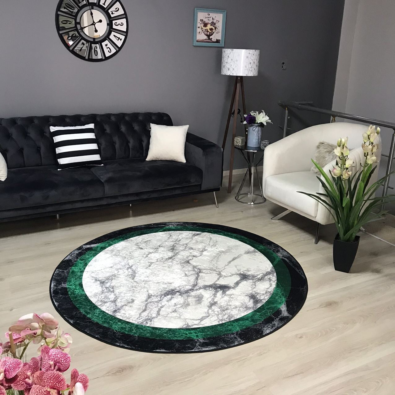 FRAME MERMER YEŞİL - %100 Pamuk Dokuma Taban Makinede Yıkanabilir Kaymaz Halı