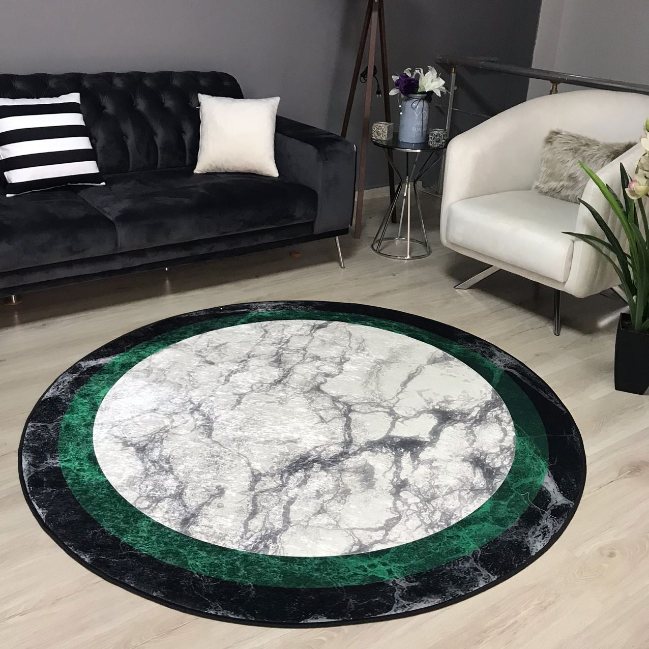 FRAME MERMER YEŞİL - %100 Pamuk Dokuma Taban Makinede Yıkanabilir Kaymaz Halı