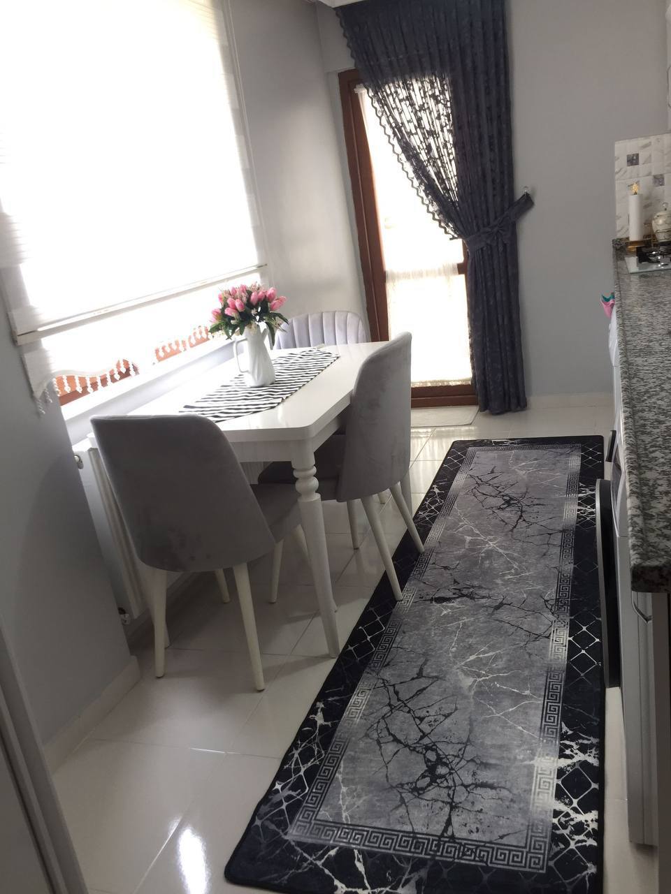 VENDY SİYAH - %100 Pamuk Dokuma Taban Makinede Yıkanabilir Kaymaz Halı