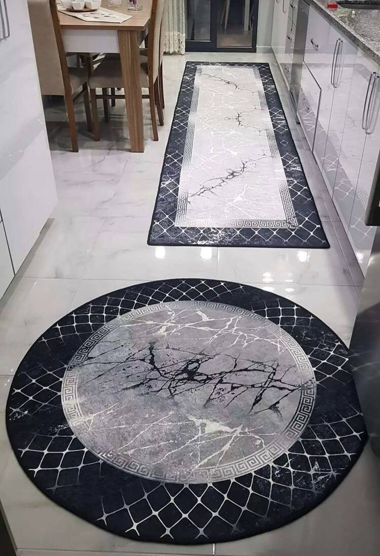 VENDY SİYAH - %100 Pamuk Dokuma Taban Makinede Yıkanabilir Kaymaz Halı