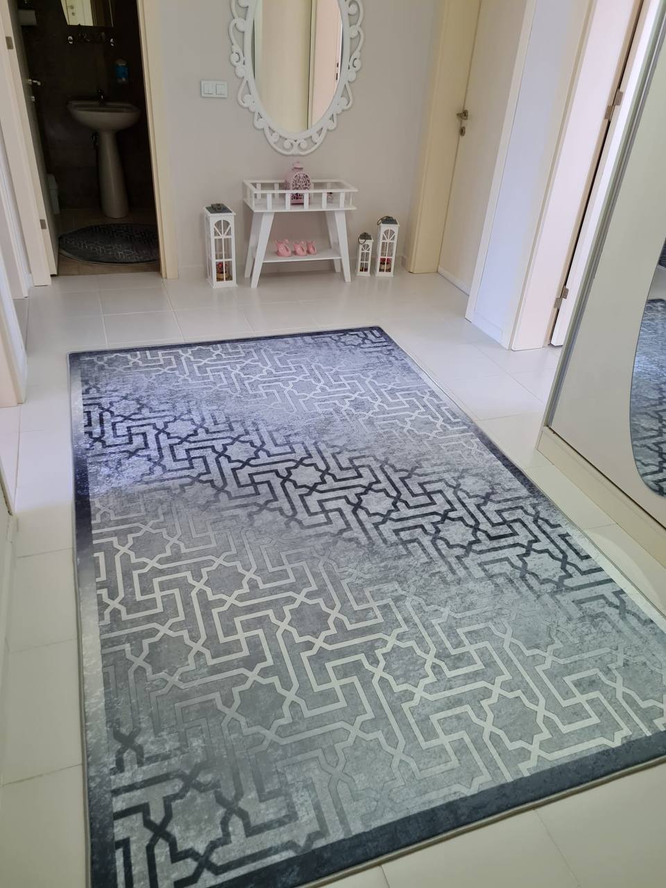 LİSBURN GRİ - %100 Pamuk Dokuma Taban Makinede Yıkanabilir Kaymaz Halı