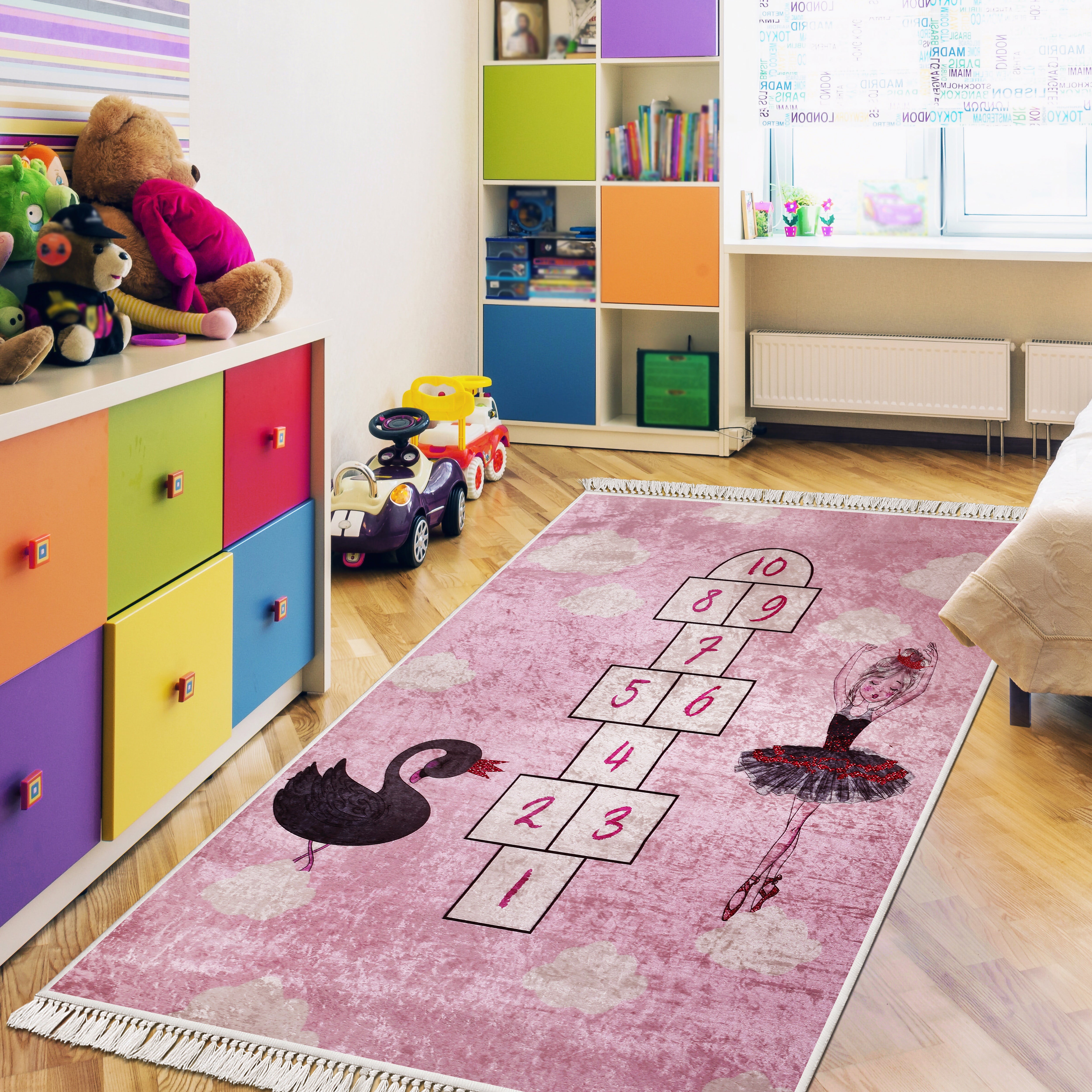 SEKSEK PEMBE - %100 Pamuk Dokuma Taban Makinede Yıkanabilir Kaymaz Halı