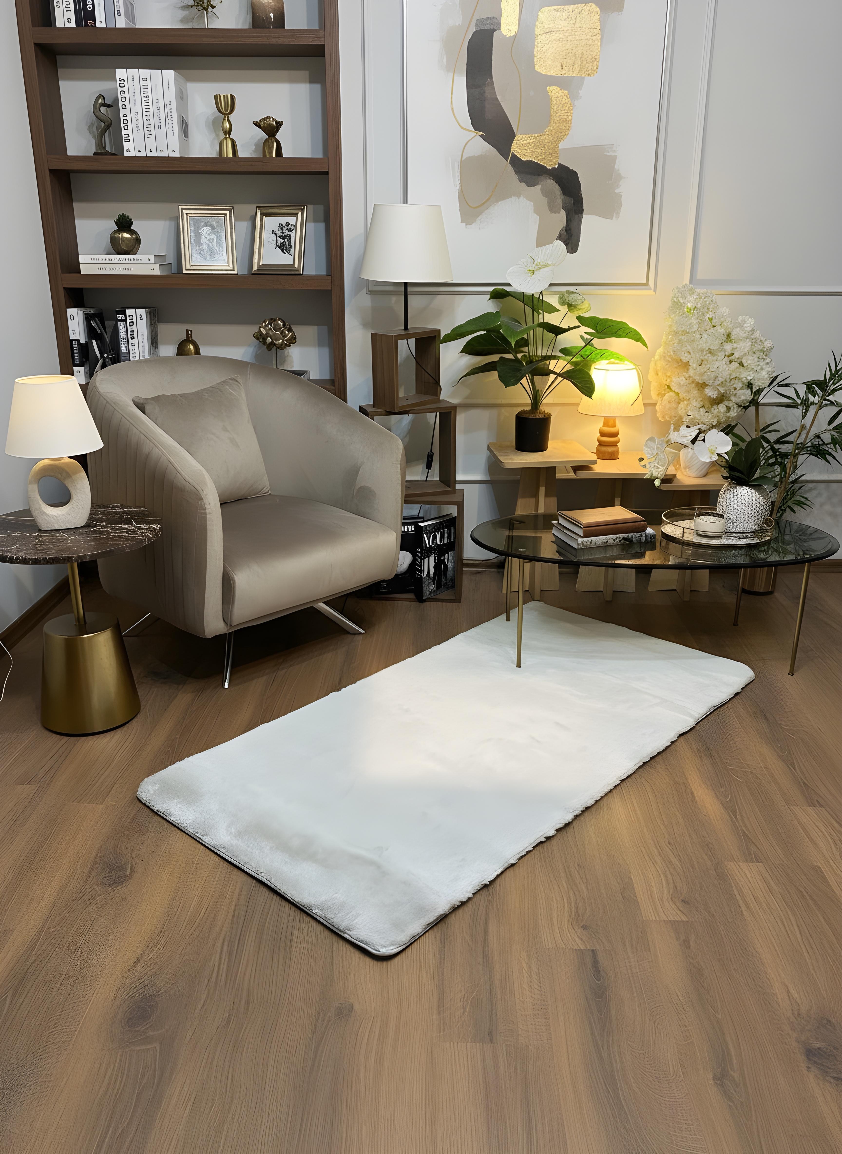 TAVŞAN GRİ -  Kaymaz Deri Taban Tavşan Shaggy Yatak Odası Oturma Odası Çocuk Odası Halısı